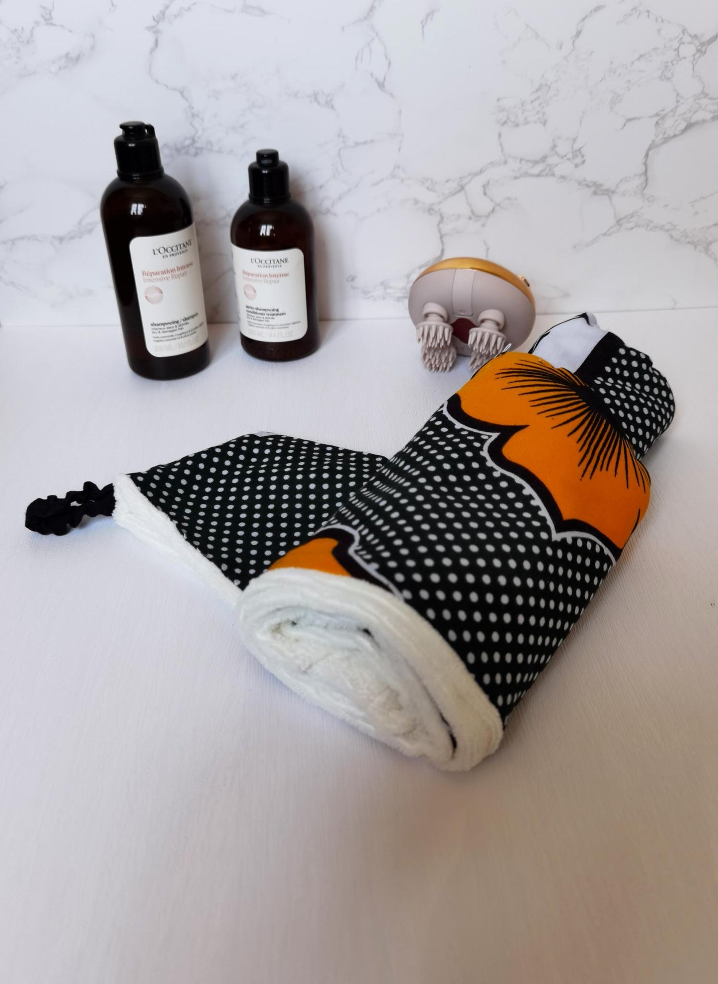 Taji Serviette – Turban-Serviette en Tissu Kanga & Microfibre de Bambou